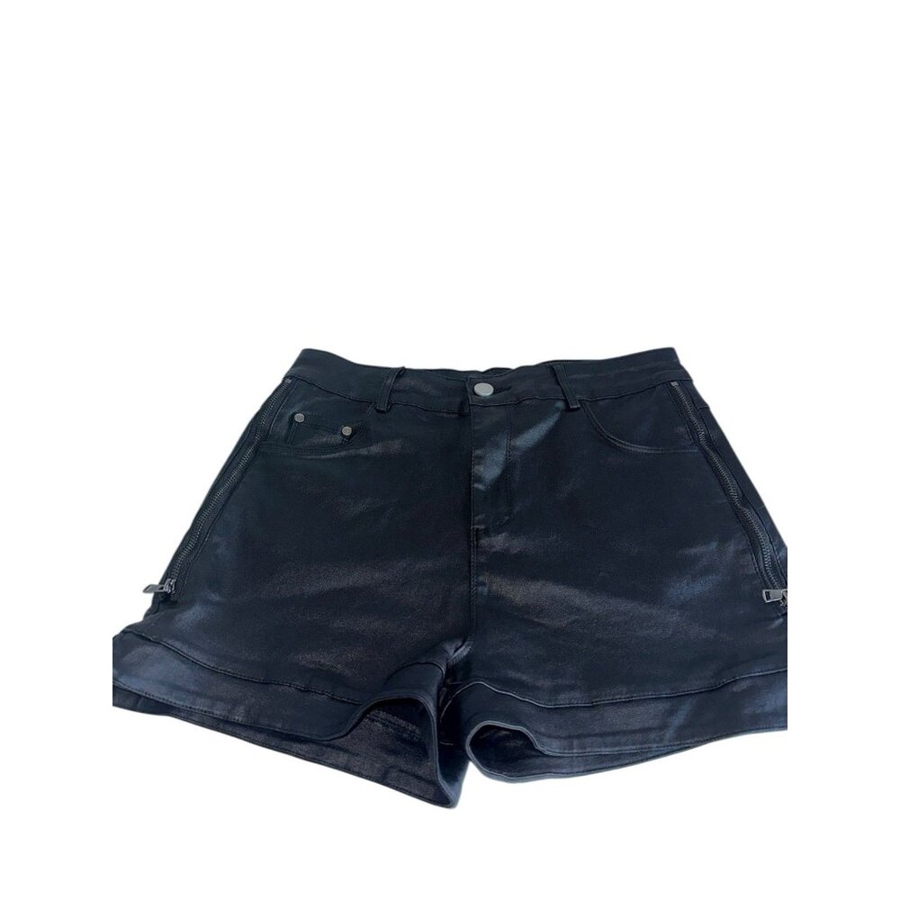 Apperloth Womens Faux Leather Side Zip Shorts Black Sz M Moto City Modern